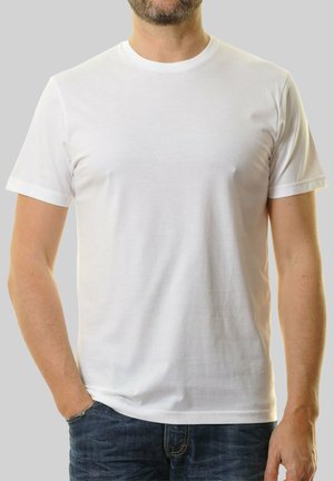 Hvid bomulds T-shirt med en klassisk rund hals og korte ærmer, designet til en behagelig pasform med en glat tekstur.