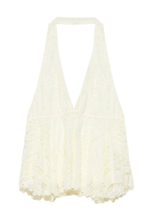 Pull&Bear Halter in pizzo con volant · bianco