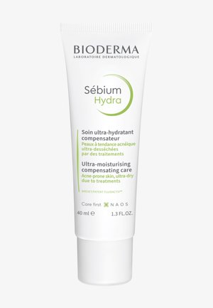 Bioderma Sébium Hydra moisturizer tube voor ultra-vochtinbrengende, acne-gevoelige, extreem droge huid door behandelingen, 40 ml, wit met groene tekst.