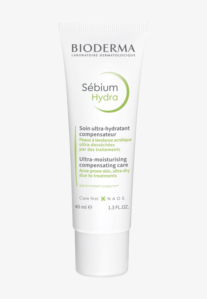 Bioderma Sébium Hydra moisturizer tube for ultra-moisturising acne-prone, ultra-dry skin due to treatments, 40 ml, white with green text.