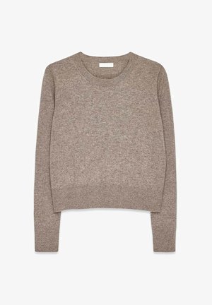 Rudas trumpas megztinis, pagamintas iš minkštos medžiagos, su apvaliu iškirpimu ir ilgomis rankovėmis. Pasižymi gaubtiniu rankogaliu ir apačia. Be ryškių raštų.