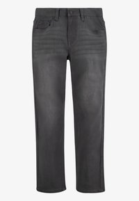 Mørkegrå denim jeans med straight fit, fem lommer og knappestengning. Har en lett falmet finish for tekstur.