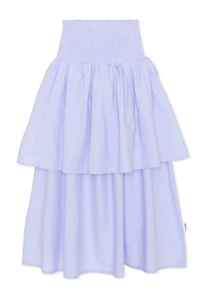 Gonna a balze lilla chiaro con ampia fascia arricciata in vita e due strati plissettati che creano una silhouette fluida.