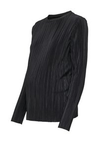 Μαύρο μπλούζα με μακριά μανίκια, με πιετέ υφή, στρογγυλή λαιμόκοψη και χαλαρή εφαρμογή, σχεδιασμένη για να καλύπτει μεγαλύτερη μέση.