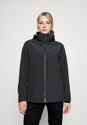 WOMAN JACKET ZIP HOOD - Softshelljakke - antracite/azzurro