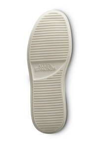 Gummischuhsohle in Off-White mit horizontalen und vertikalen Rillen. Verfügt über den eingeprägten Markennamen "Allen Edmonds" in einem glatten Abschnitt.