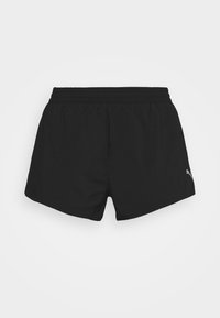 Svarta sportshorts med elastisk midja. Tillverkade av ett lättviktsmaterial, med en liten logodetalj på nedre högra sidan.