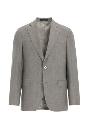 Grau strukturiertes Sakko mit Spitzrevers, Ein-Knopf-Verschluss, zwei Vordertaschen und satinierter Innenauskleidung. Reguläre Passform.