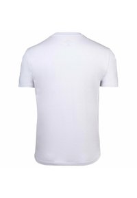 Biały, krótki rękaw t-shirt wykonany z bawełny; gładka faktura, okrągły dekolt i prosty krój; minimalistyczny design bez widocznych logo.