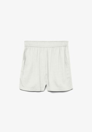 Lichtgrijze shorts met een elastische tailleband, geplooid ontwerp en zijzakken; gemaakt van zachte, ademende stof.