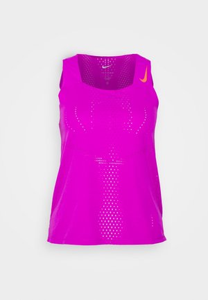 Pink athletic tank top with a square neckline, breathable mesh texture, and small perforations for ventilation. Features a Nike logo in orange.