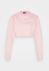 Felpa croppata rosa chiaro realizzata in tessuto morbido, con maniche lunghe e scollatura rotonda. Logo "ELLESSE" stampato in bianco.