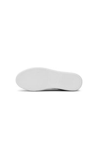 Άσπρη σόλα παπουτσιού από καουτσούκ με υφή και κυκλικό λογότυπο. Η σχεδίαση διαθέτει ομαλή σιλουέτα και διακριτικές αυλακώσεις πρόσφυσης.