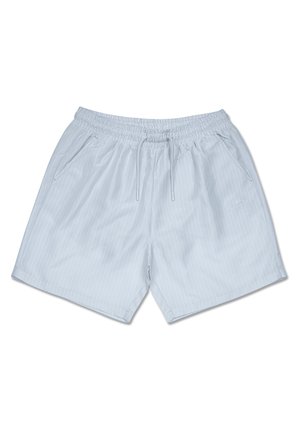 Pantaloni corti a righe azzurro chiaro realizzati in tessuto leggero, con vita elasticizzata, coulisse e tasche laterali.