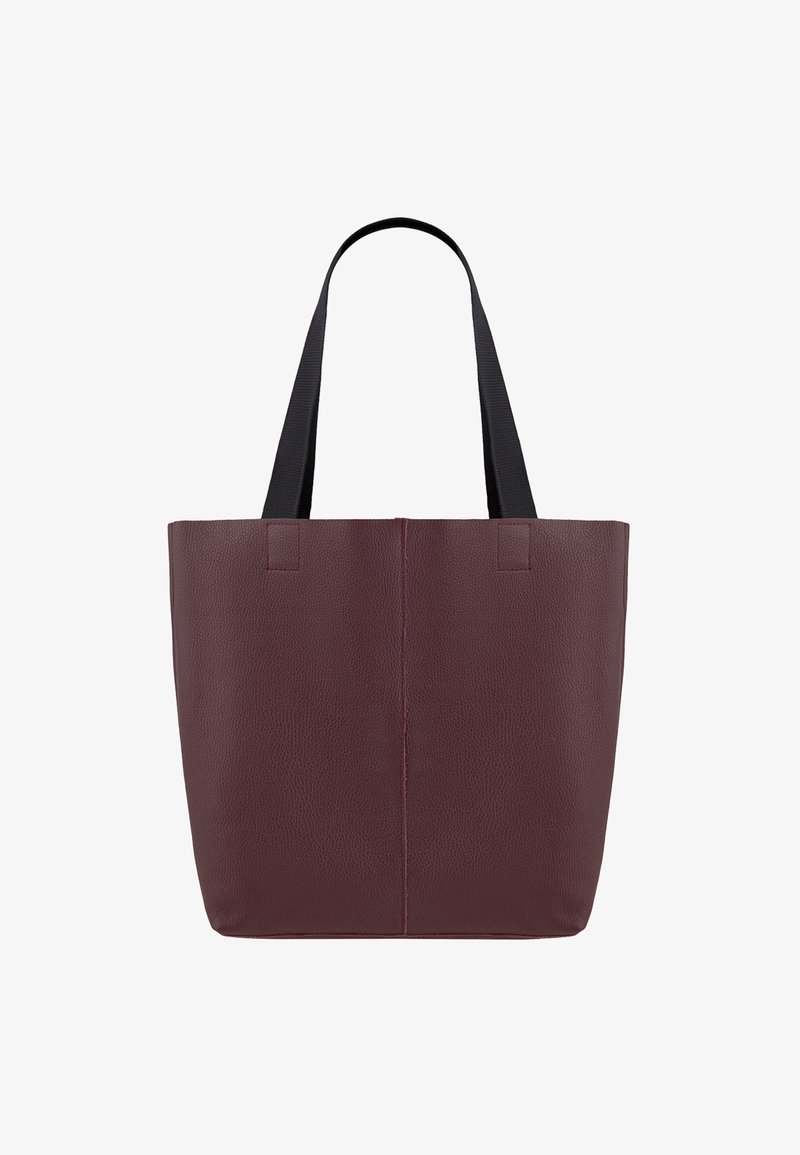 Tmavohnedá textúrovaná kožená taška na rameno s čiernymi textilnými rukoväťami, priestranným obdĺžnikovým telom a stredovým vertikálnym švom na prednej strane.