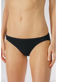Bikini neri in cotone con design a vita bassa, texture liscia e fascia elastica in vita. Presenta un logo discreto sul lato.