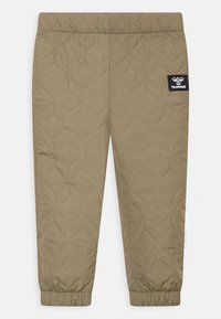 Kakigröna kviltade byxor med diamantm önster, elastisk midjeband och raka ben. Har en svart logopatch på sidan.