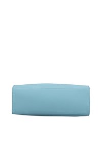 Niebieska skórzana kopertówka o gładkiej fakturze, prostokątnym kształcie i subtelnym przeszyciu wzdłuż brzegów. Brak widocznych elementów metalowych lub akcentów.