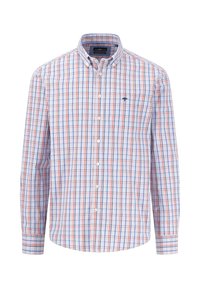 Geruite overhemdkraag in blauw, rood en wit. Katoenen stof met lange mouwen en een button-down kraag. Logo op de borstzak.