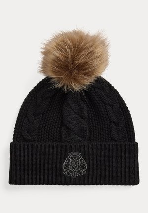 Lauren Ralph Lauren, EMBROIDERED-CREST POM-POM CABLE BEANIE - Bonnet - black