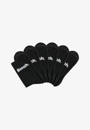 Schwarze Baumwollsocken im Sechserpack, mit einem weißen "Bench."-Logo auf jeder Socke. Gerippte Textur mit einem klassischen Crew-Design.