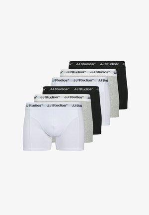 Boxerit setti valkoisena, harmaana ja mustana. Pehmeä kangas, jossa kontrastiväriisiä logoja elastisissa vyötärönauhoissa. Suorassa leikkauksessa.