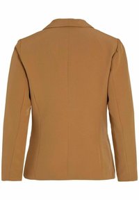 Blazer marron sur mesure à manches longues avec une couture au dos et un large col, vu de dos.