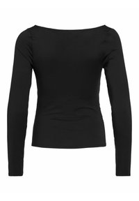 Zwart langslvp top met een wijde halslijn, fitted ontwerp, gladde textuur en geen zichtbare hardware of patronen. Geschikt om te lagen.