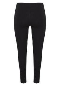 Leggings neri realizzati in materiale elasticizzato, caratterizzati da un design slim-fit, gambe lunghe e una vita elastica. Senza cuciture o motivi visibili.