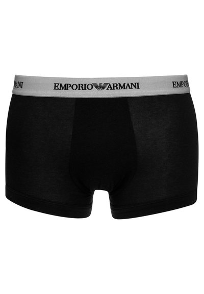 Fekete pamut boxer alsónadrág szürke derékkal, amelyen az "EMPORIO ARMANI" felirat fekete betűkkel szerepel. Simább textúra és feszes illeszkedés.