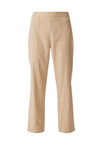 Beige maßgeschneiderte Hose mit glatter Textur, vorn mit Falten, einer mittelhohen Taille und geraden Beinen für eine saubere Silhouette.