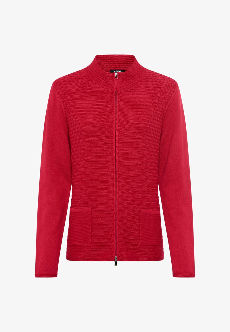 Olsen MIT ZIPPER - Strickjacke - rot