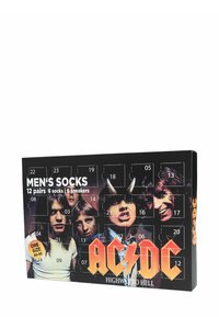 Confezione di 12 paia di calzini da uomo in differenti design, con tema AC/DC "Highway to Hell". La scatola include pannelli numerati per ciascun paio. Taglia unica 40-45.