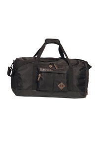 Sac de sport noir en nylon résistant. Dispose de doubles poignées, d'une bandoulière réglable, de poches zippées et d'un emblème de logo.