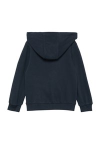 Sweat-shirt à capuche bleu marine en coton doux. Il dispose d'une poche kangourou, de poignets côtelés et d'une coupe décontractée.