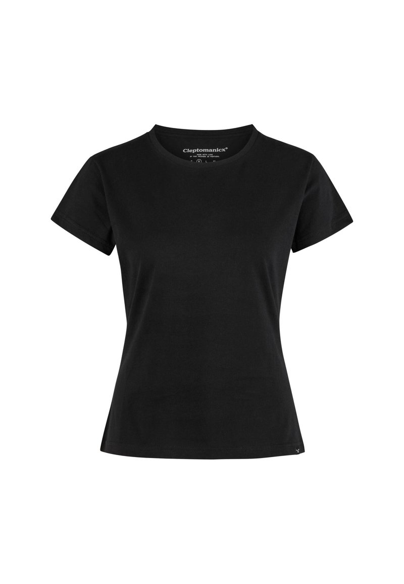 Black short-sleeve t-shirt made of cotton. Features a round neckline and a classic fit. Smooth texture with minimal detailing.