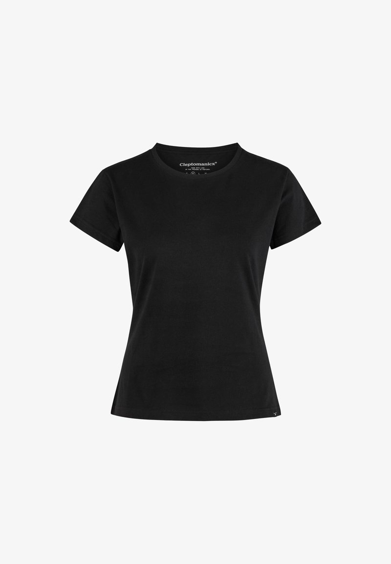 Black short-sleeve t-shirt made of cotton. Features a round neckline and a classic fit. Smooth texture with minimal detailing.