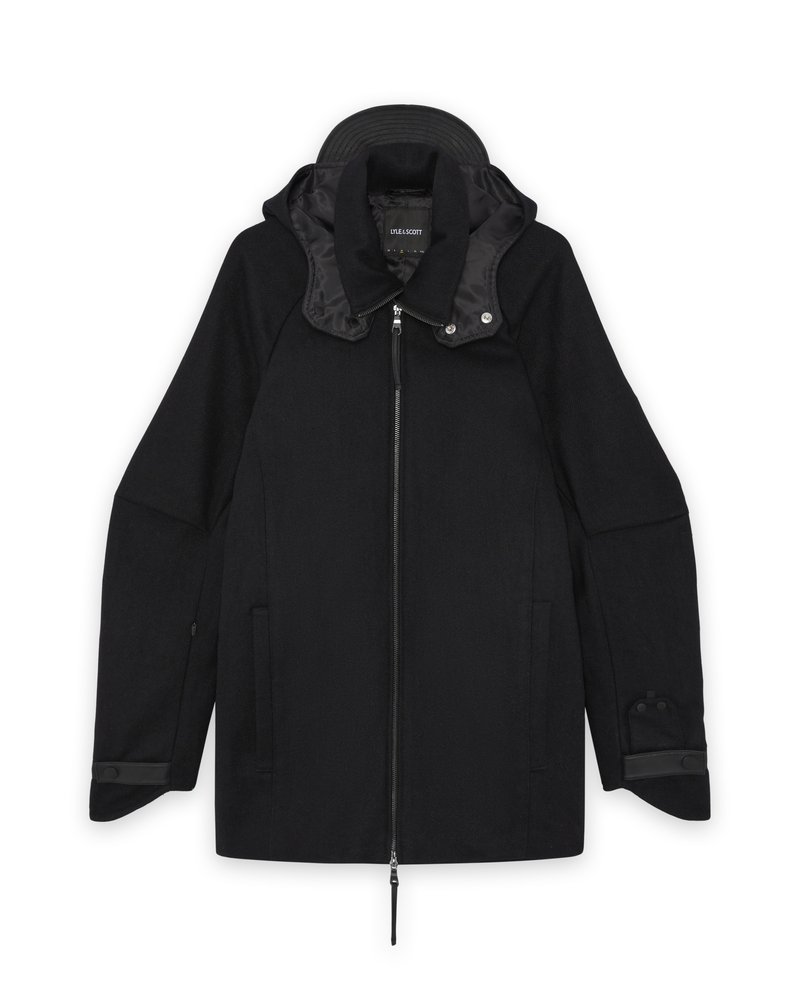 Cappotto corto bimaterico con cappuccio staccabile