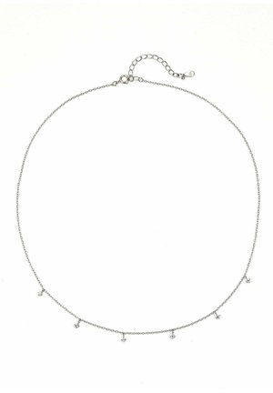 Silver chain necklace featuring five small diamond-like accents spaced evenly along the chain, with an adjustable clasp.