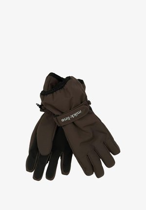 Gants isolants marron avec des patchs noirs texturés sur la paume. Dotés d'une fermeture élastique au poignet et d'une doublure douce pour la chaleur et le confort.