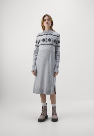 VILA VIRIL CREW NECK MIDI DRESS - Φόρεμα-πουλόβερ - light grey melange/black /white alyssum