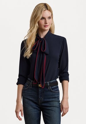 TWO TONE GEORGETTE TIE NECK BLOUSE - Skjortebluser - navy/festive red