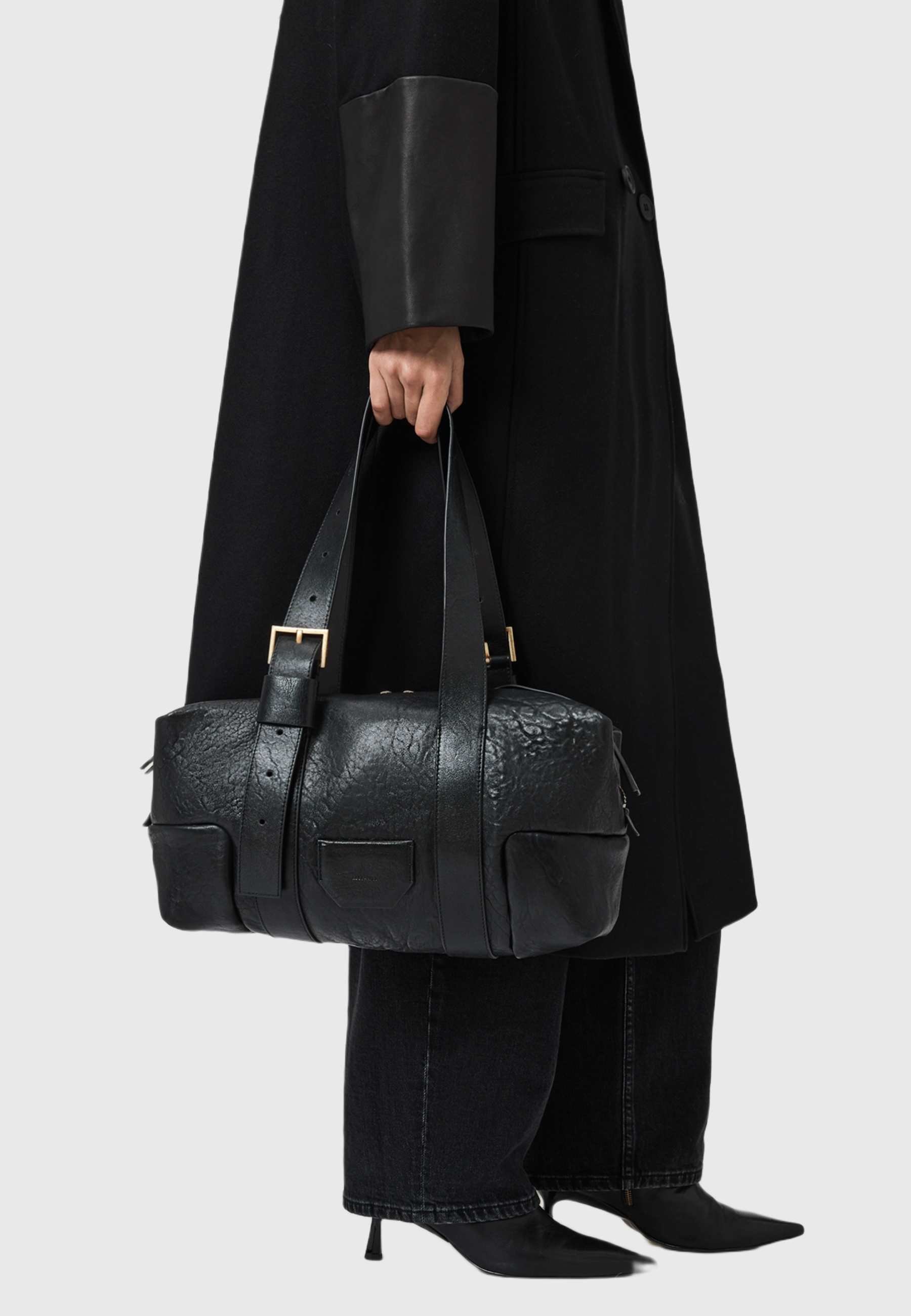ALLSAINTS Webbing Bag Strap with Gold Hardware Rosalie Arc Woven Crossbody Bag Biscuit Brown | ALLSAINTS US main image 3