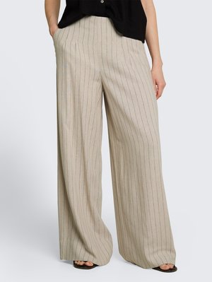 TOM TAILOR DENIM, MODERN WIDE LEG LINEN PANTS - Pantalones - beige black vertical stripe