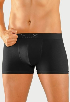 Black boxer shorts with a soft, smooth fabric. Features a logo-embellished waistband and a snug fit, designed for comfort and support.