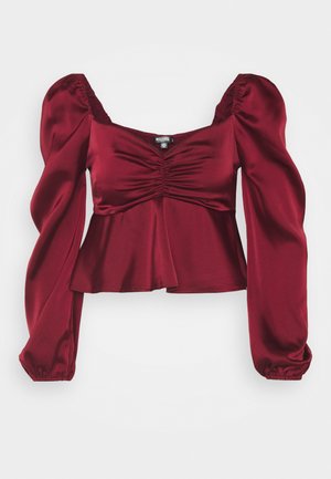 PUFF SLEEVE RUCHED FRONT PEPLUM - Bluser - burgundy