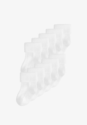Paket mit zehn Babysocken in Weiß, mit einem gerippten umschlagbaren Bund, aus weichem Baumwollmischgewebe und mit dehnbarer Passform.
