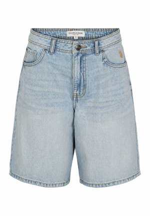 Svetlomodré rifľové šortky s predným gombíkom, piatimi vreckami, pútkami na opasok a malým logom U.S. Polo Assn. na pravom vrecku.