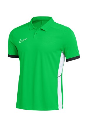 Grøn kortærmet polo med sorte ærmekanter, hvide sidepaneler, to-knaps slag og hvid Nike-swoosh på brystet.
