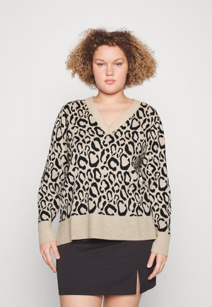 Ril Feami Mix V Neck L S Knit Laurel Wreath Black